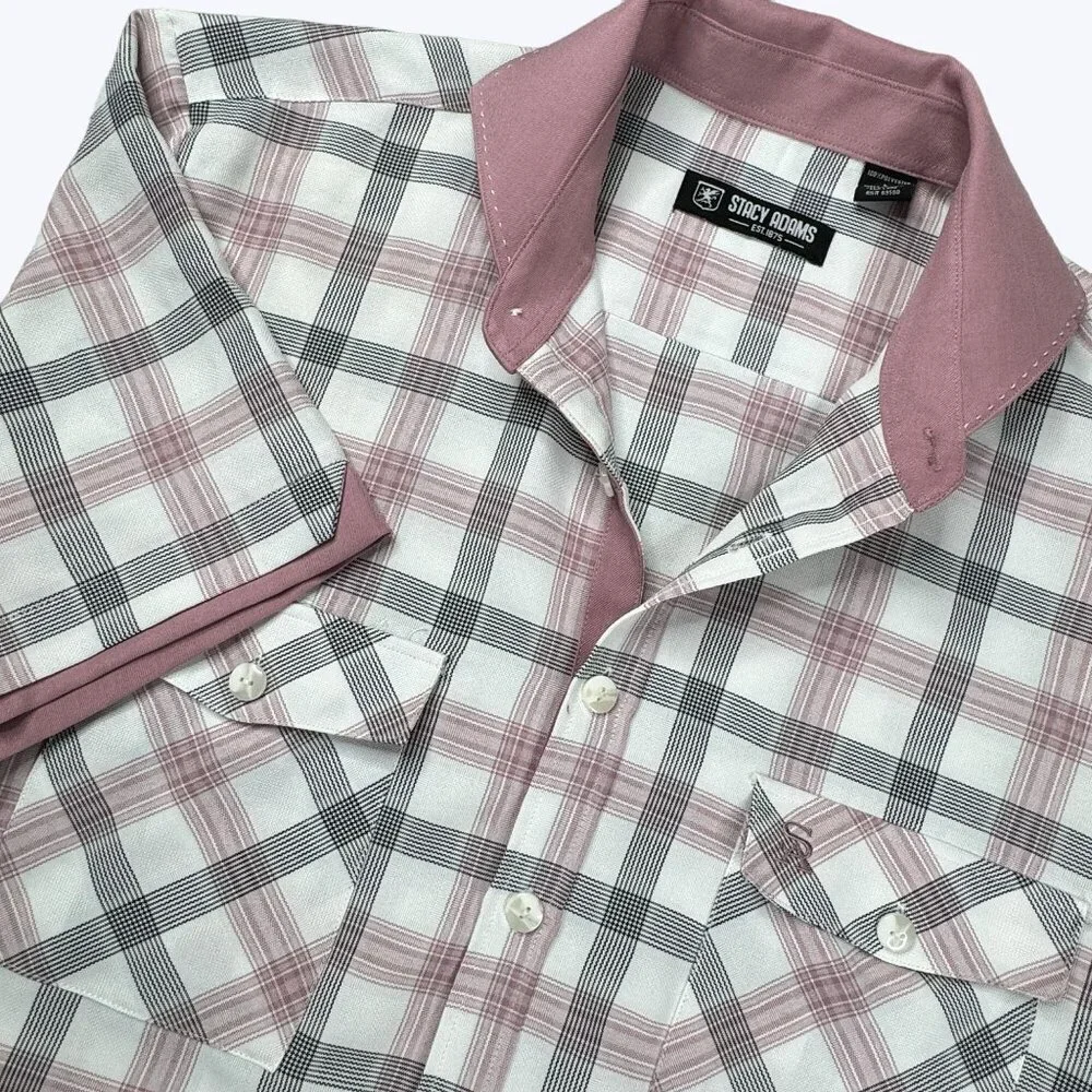 Stacy‎ Adams Men's Short Sleeve Shirt Size Medium Button Front Vintage Look